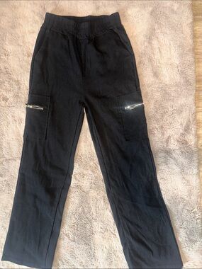Black Cargo Jogger Pants - Elastic Waist